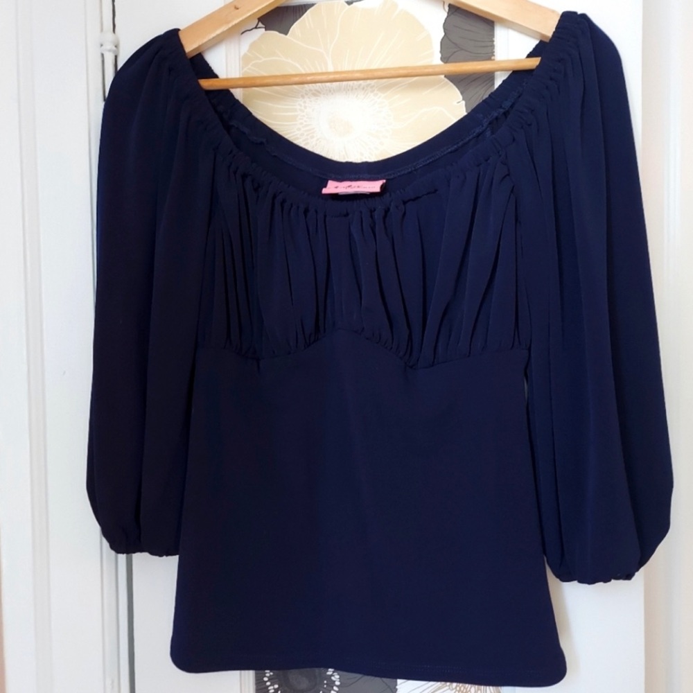 Vixen by Micheline Pitt Vacation Top Navy Blue EUC L DISCONTINUED COLOR